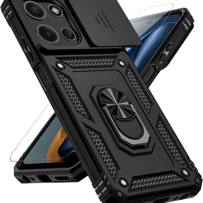 For Moto G 5G 2025/2026 / G PLAY 2026 Multi-Functional 2X Card Slot Shockproof Metal Ring Hybrid Case - Black
