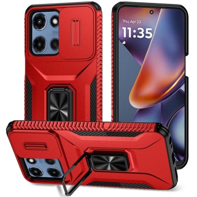 For Moto G 5G 2025/2026 / G PLAY 2026 Multi-Functional 2X Card Slot Shockproof Metal Ring Hybrid Case - Red