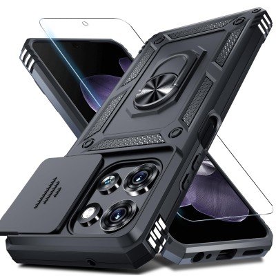 For Moto G 5G 2025/2026 - G Play 2026 - Crystal Glass Diamond with Metallic Buttons and Edges Hybrid Case - Black