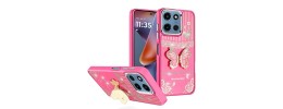 For Moto G 5G 2025/2026 - G Play 2026 - Cute Butterfly Ornaments Diamonds Shimmer Matching Metallic HQ Hybrid - Pink