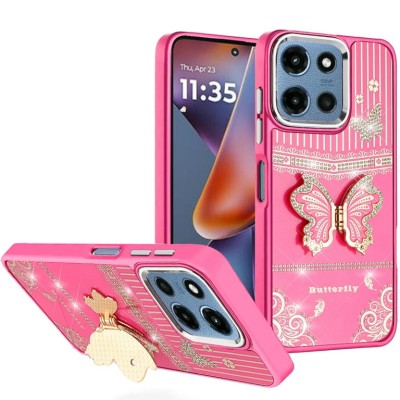 For Moto G 5G 2025/2026 - G Play 2026 - Cute Butterfly Ornaments Diamonds Shimmer Matching Metallic HQ Hybrid - Pink