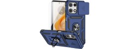 For Moto G 5G 2025/2026 - G Play 2026 - Magnetic Matching Ring Stand Full Rotation Matte Hybrid - Blue