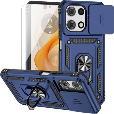 For Moto G 5G 2025/2026 - G Play 2026 - Magnetic Matching Ring Stand Full Rotation Matte Hybrid - Blue