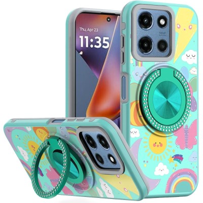For Moto G 5G 2025/2026 - G Play 2026 - Metal Diamond CD Pattern Design Matte Finished Hybrid with Rotational Ring [Car Mount Friendly] Case - 13