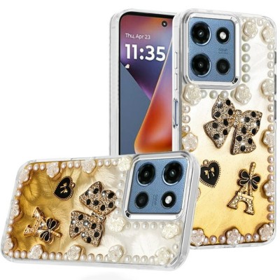 For Moto G 5G 2025/2026 - G Play 2026 - Pearls Epoxy Glitter Ornaments Design Chrome Edged Case - 8