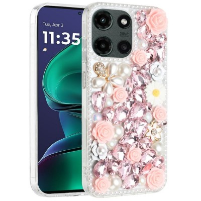 For Moto G 5G 2025/2026 - G Play 2026 - Rose Flower Full Diamond Bling Stones - Pink