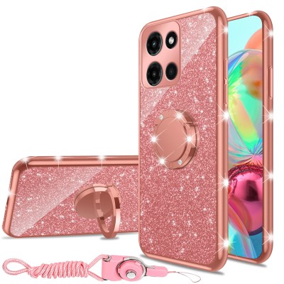 For Moto G 5G 2025/2026 - G Play 2026 - Transparent Glitter Rotaional Magnetic Ring Stand HQ Hybrid - Clear