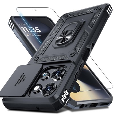 For Moto G Power 5G 2026/2025 Multi-Functional 2X Card Slot Shockproof Metal Ring Hybrid Case - Black