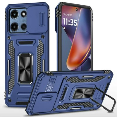 For Moto G Power 5G 2026/2025 Multi-Functional 2X Card Slot Shockproof Metal Ring Hybrid Case - Blue