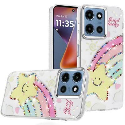 For Moto G Power 5G 2026/2025 Resin Epoxy Design Diamond Metal Edged Hybrid Case - G