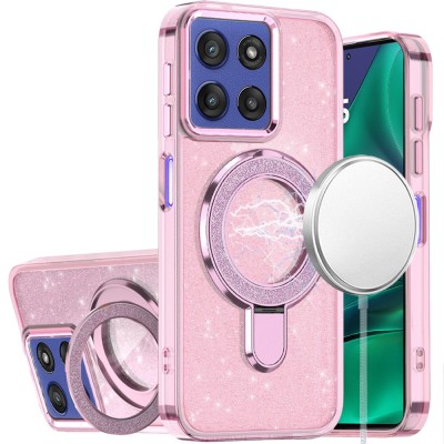 For Moto G Stylus 5G 2025 Epoxy Glitter Shimmer [Magnetic Circle] Hybrid Case - Light Pink