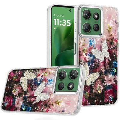For Moto G Stylus 5G 2026/2025 Epoxy Glitter Butterfly Ornaments Design HQ Metal Buttons Hybrid - 7