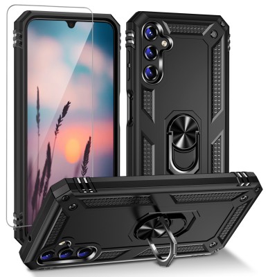 For Moto G Stylus 5G 2026/2025 Fearless Tough HQ Metallic Hybrid with Camera Ring Stand [Magnetic Circle] Case - Black