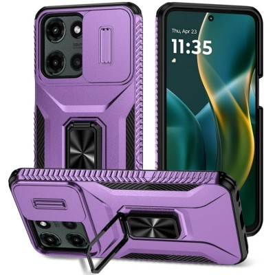 For Moto G Stylus 5G 2026/2025 Fearless Tough HQ Metallic Hybrid with Camera Ring Stand [Magnetic Circle] Case - Dark Purple