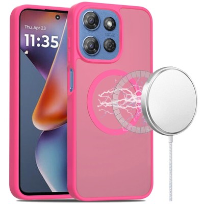 For Moto G Stylus 5G 2026/2025 [Magnetic Circle] Smooth Safe Matte Feel Hybrid Case - Hot Pink