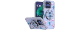 For Moto G Stylus 5G 2026/2025 Metal Diamond CD Pattern Design Matte Finished Hybrid with Rotational Ring [Car Mount Friendly] Case - Floral D