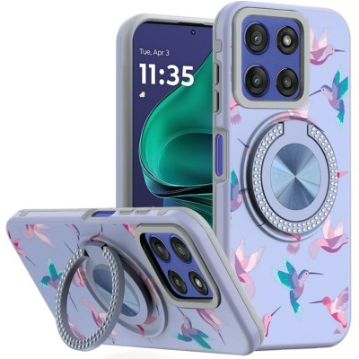 For Moto G Stylus 5G 2026/2025 Metal Diamond CD Pattern Design Matte Finished Hybrid with Rotational Ring [Car Mount Friendly] Case - Floral D