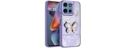For Moto G Stylus 5G 2026/2025 Splendid Glitter Butterfly Design Stand with Metallic Edges Hybrid Case - Gold