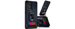 For Moto G 5G 2022 Multi-Functional Card Magnetic Ring Stand Hybrid Camera Case Cover - Black