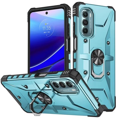 For Moto G 5G 2022 Multi-Functional Card Magnetic Ring Stand Hybrid Camera Case Cover - Blue