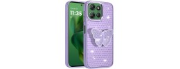 For Motorola Moto G Power 5G 2025 Butterfly Moveable Grip Stand  With Small Diamonds Meta Buttons HQ Hybrid - Purple