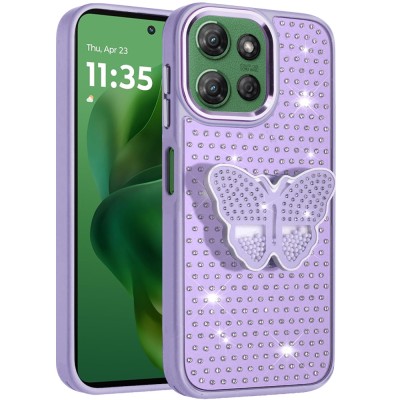 For Motorola Moto G Power 5G 2025 Butterfly Moveable Grip Stand  With Small Diamonds Meta Buttons HQ Hybrid - Purple
