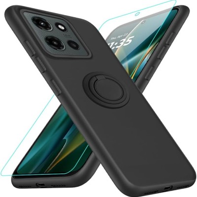 For Motorola Moto G 5G 2025 Splendid Glitter with Diamonds All Around Edges Ring Stand Case Cover - Black