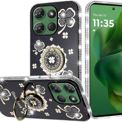 For Motorola Moto G Power 5G 2025 Splendid Glitter with Diamonds All Around Edges Ring Stand Case Cover - Black