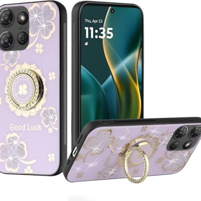 For Motorola Edge 2025 SPLENDID Diamond Glitter Ornaments  Engraving Case Cover - Good Luck Floral Purple