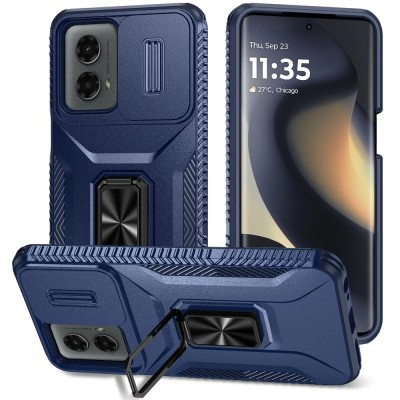 For Motorola Edge 2024 Complete Magnetic Metal Ring Stand Camera Protection Hybrid - Blue