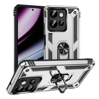 For Motorola Edge 2024 Well Protective Magentic Ring Stand  Camera Protective - Silver