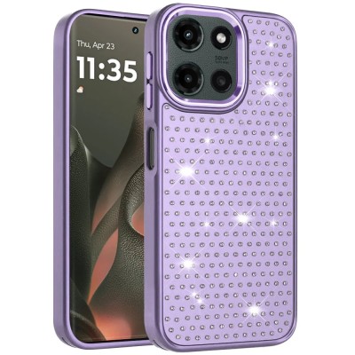 For Motorola Edge 2025 Beautiful Diamond Metallic Design Metal  Chrome Edged Hybrid - Purple