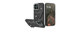 For Motorola Edge 2025 Butterfly Moveable Grip Stand With Small  Diamonds Meta Buttons HQ Hybrid - Black