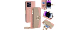 For Motorola Edge 2025 Luxury Wallet Card ID Zipper Money Holder Case Cover - Rose Gold