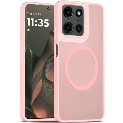 For Motorola Edge 2025 [Magnetic Circle] Smooth Safe Matte Feel Hybrid Case - Light Pink