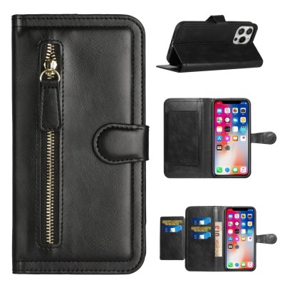 For Motorola G POWER 5G (2023) Premium Wallet MultiCard Holder Money Zipper With Magnetic Flap - Black