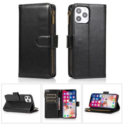 For Motorola G POWER 5G (2023) Luxury Wallet Card ID Zipper Money Holder Case Cover - Black