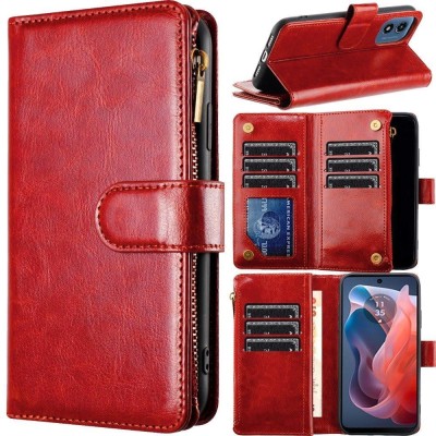 For Motorola Moto G Play 2024 Wallet ID Card Holder Case Cover - Red