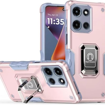 For Motorola Moto G 5G 2025 OPTIMUM Magnetic Ring Stand Hybrid Case Cover - Rose Gold