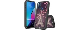 For Motorola Moto G Play 2023 METKASE Premium Exotic Design Hybrid Case in Slide-Out Package - Dark Grunge Eiffel Tower Paris Sakura Flowers