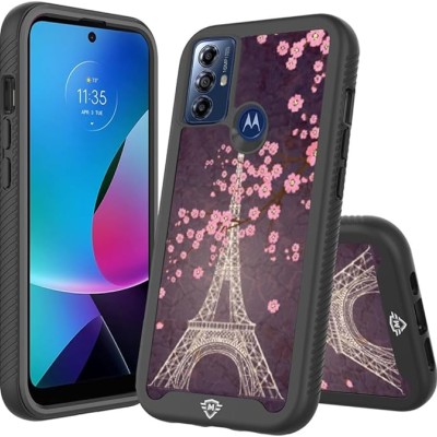 For Motorola Moto G Play 2023 METKASE Premium Exotic Design Hybrid Case in Slide-Out Package - Dark Grunge Eiffel Tower Paris Sakura Flowers