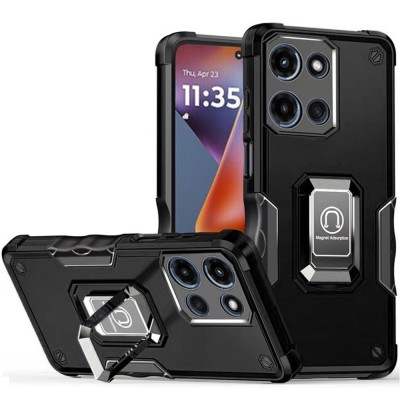 For Motorola Moto G 5G 2025 Matte Finish Simplified Magnetic Ring With Stand Hybrid Case - Black