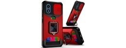 For Motorola Moto G Play 2024 Multi-Functional Card Magnetic Ring Stand Hybrid Camera Case Cover - Red