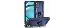 For Motorola Moto G Play 2024 Robotic Hybrid with Magnetic Ring Stand Case Cover - Dark Blue