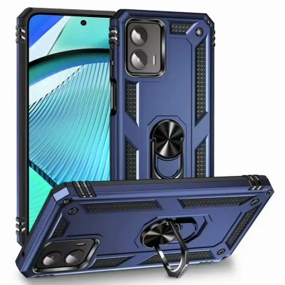 For Motorola Moto G Play 2024 Robotic Hybrid with Magnetic Ring Stand Case Cover - Dark Blue