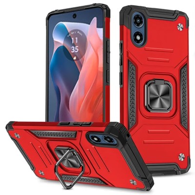 For Motorola Moto G Play 2024 Robust Magnetic Kickstand Hybrid Case Cover - Red