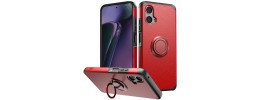 For Motorola Moto G Stylus 5G 2024 Tough Hybrid With Ring Stand + Tempered Glass - Red