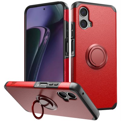 For Motorola Moto G Stylus 5G 2024 Tough Hybrid With Ring Stand + Tempered Glass - Red