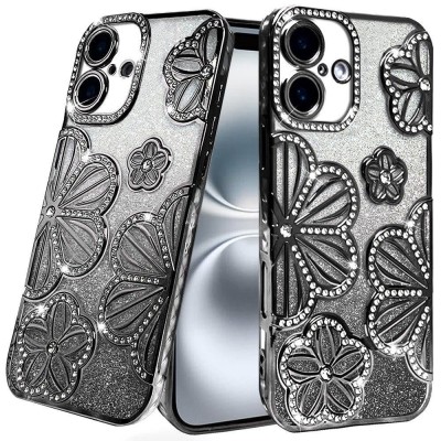 For Motorola Moto G Stylus 5G (2025) Shimmer Glitter Floral Design Thick TPU Case Cover - Black