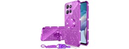 For Motorola Moto G 5G 2025 Splendid Glitter with Diamonds All Around Edges Ring Stand Case Cover - Purple